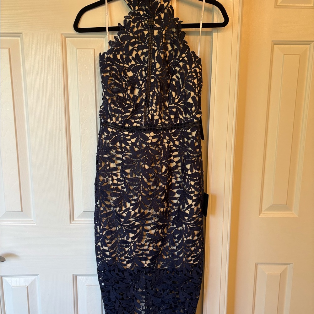 Lulu's Navy and Tan Halter Sheath Dress